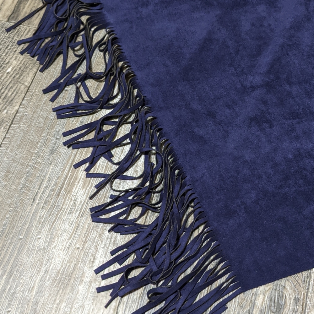 Women's INC International Concepts Navy Blue Faux Suede Fringe Vest - Picture 4 of 6